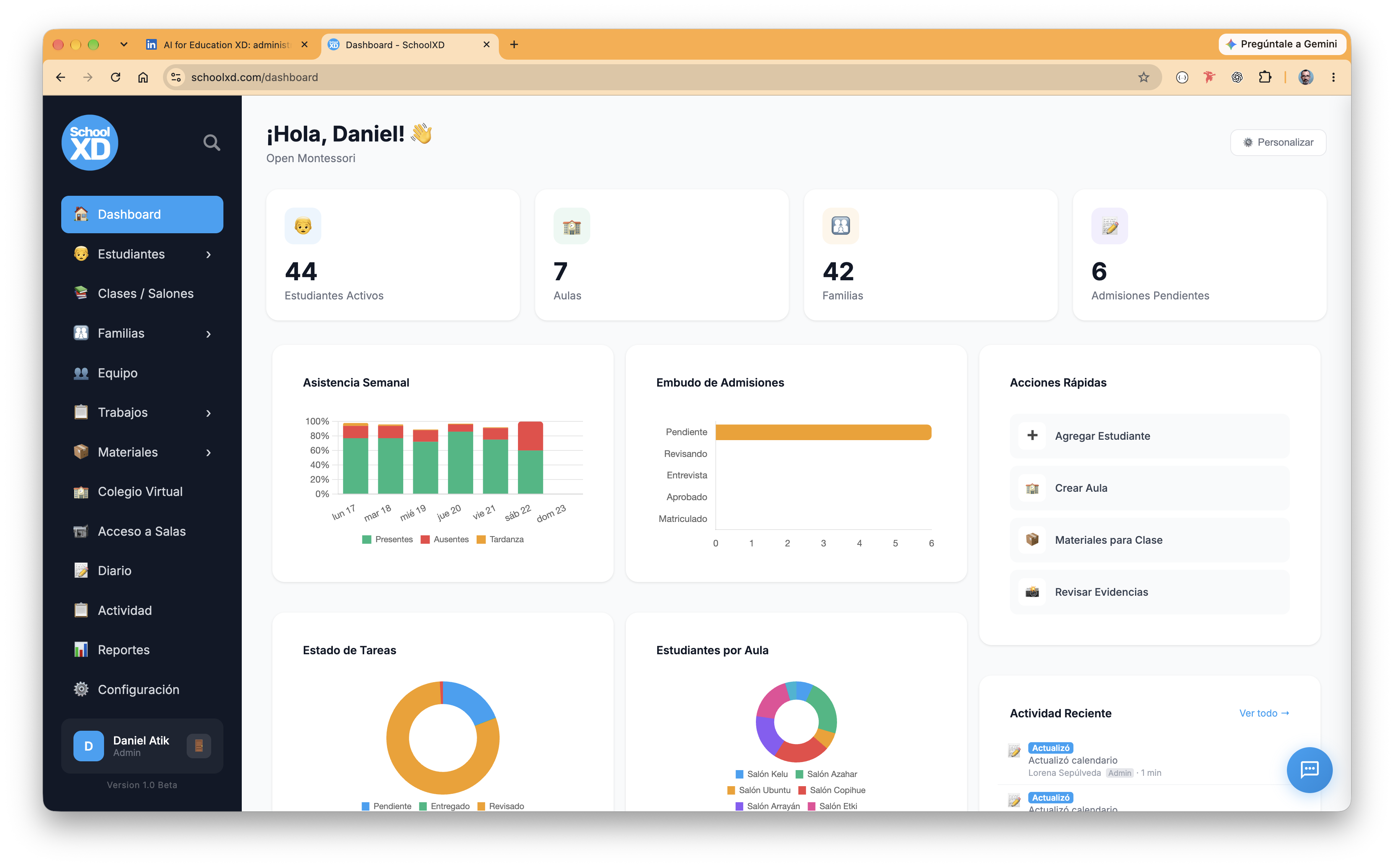 Dashboard de AI for Education XD