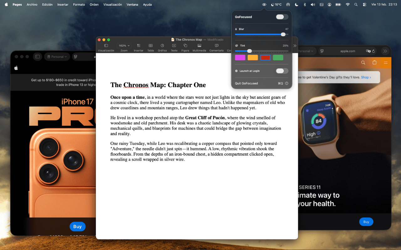 Without FocusXD — cluttered background windows visible
